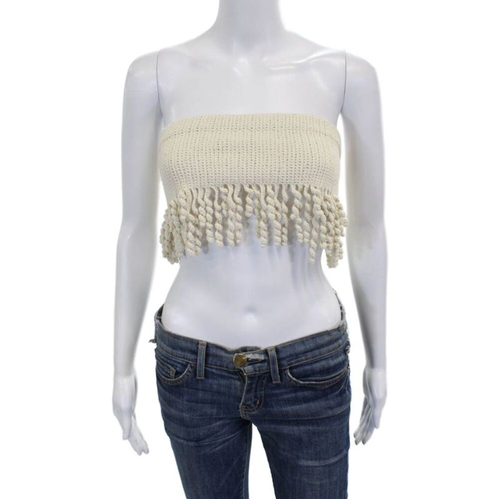 Dion Lee Women Ivory Cropped Strapless Square Neck Cotton Zip Top Size 2